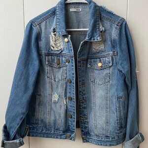 Fashion Nova distressed jean jacket size M